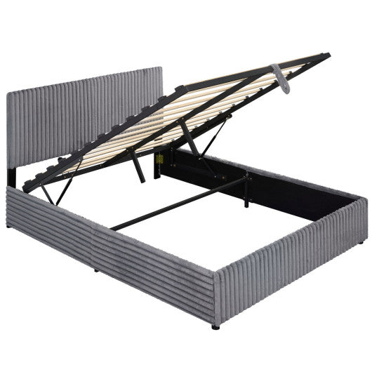 Queen Size Lift-up Storage Bed with Wooden Slat Support-Gray