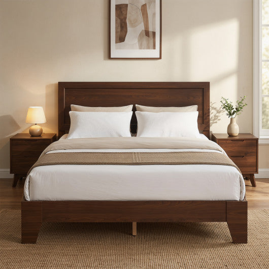 Queen Size Modern Bed Frame with Headboard-Walnut