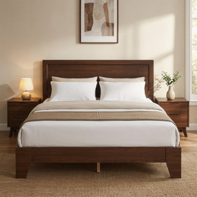 Queen Size Modern Bed Frame with Headboard-Walnut