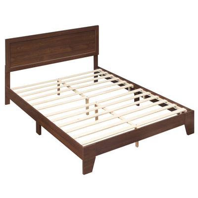 Queen Size Modern Bed Frame with Headboard-Walnut