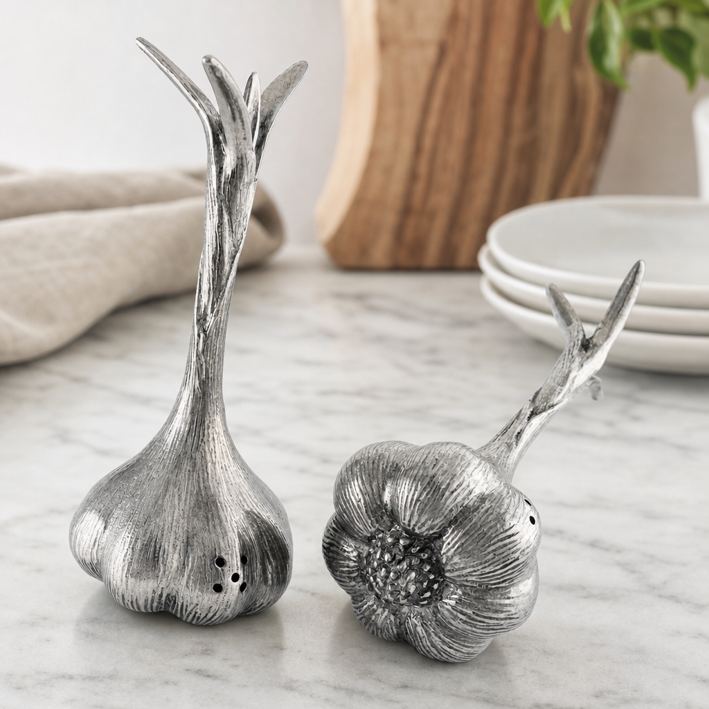 Pewter Garlic Salt & Pepper Shaker Set