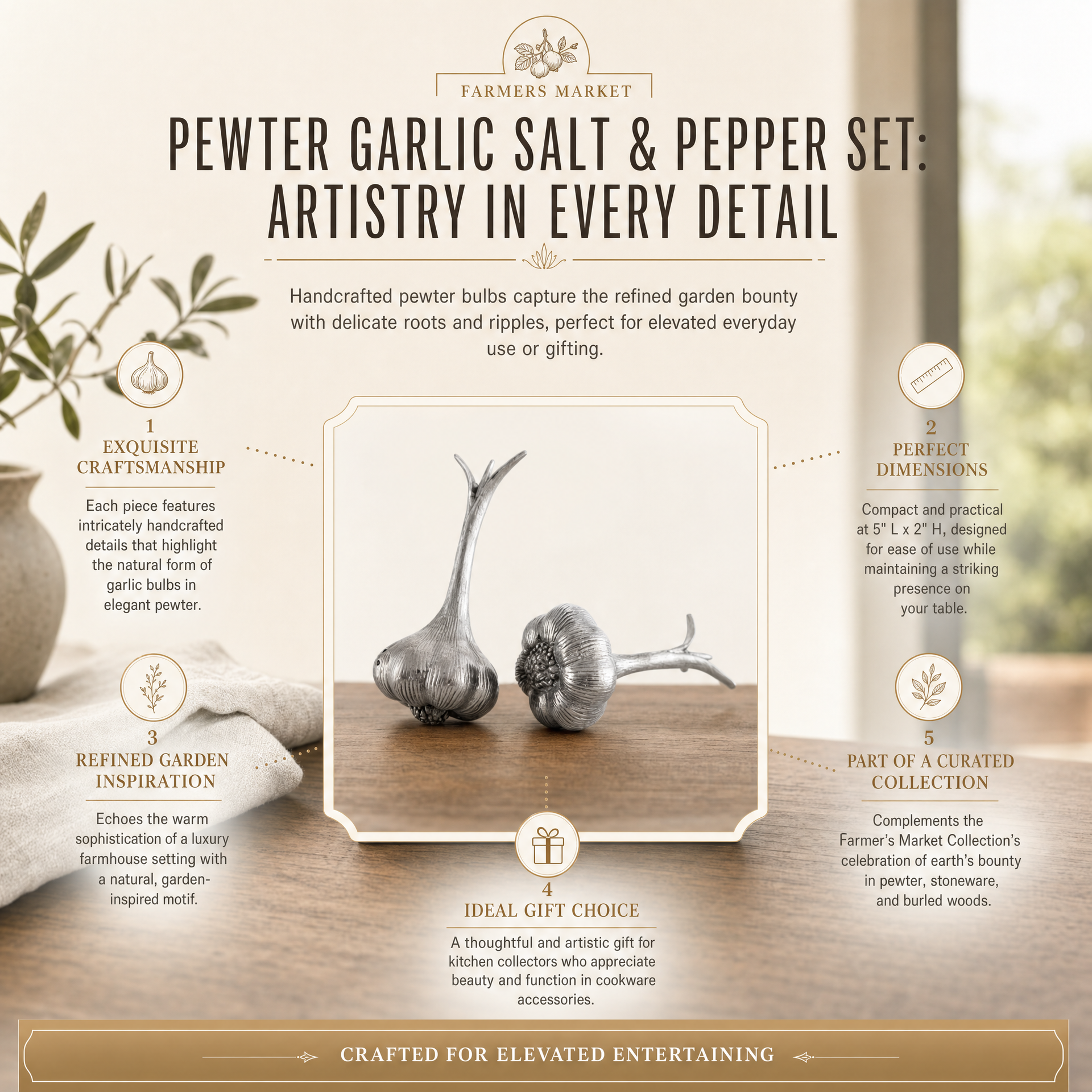 Pewter Garlic Salt & Pepper Shaker Set
