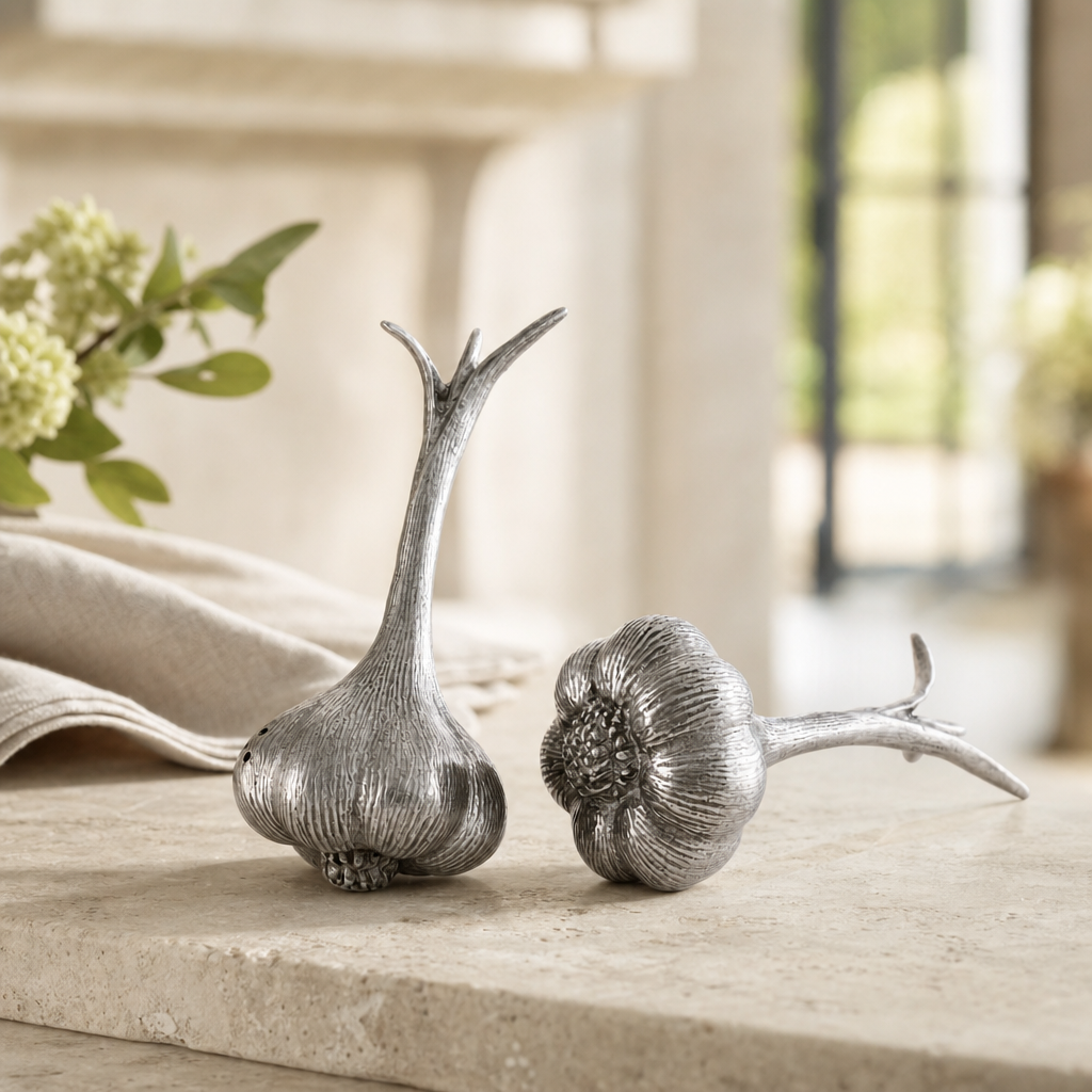 Pewter Garlic Salt & Pepper Shaker Set