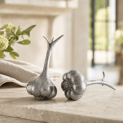 Pewter Garlic Salt & Pepper Shaker Set