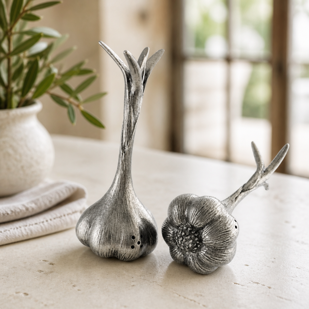 Pewter Garlic Salt & Pepper Shaker Set