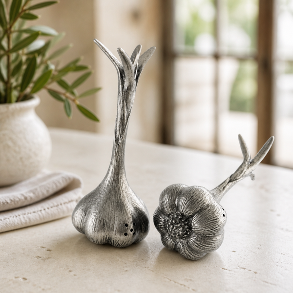 Pewter Garlic Salt & Pepper Shaker Set