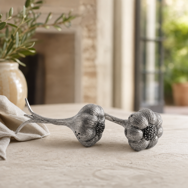 Pewter Garlic Salt & Pepper Shaker Set