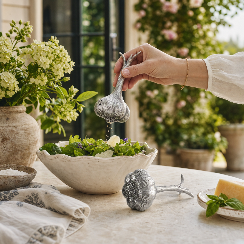 Pewter Garlic Salt & Pepper Shaker Set