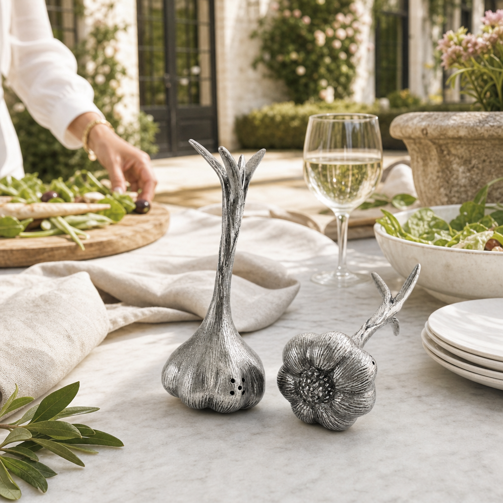 Pewter Garlic Salt & Pepper Shaker Set