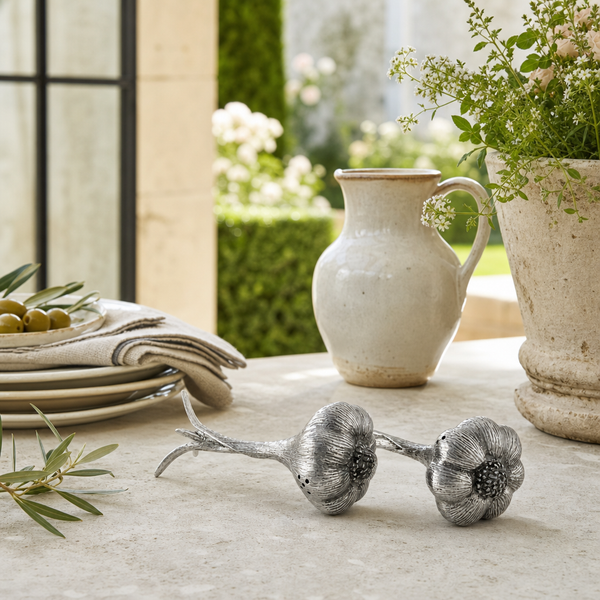 Pewter Garlic Salt & Pepper Shaker Set