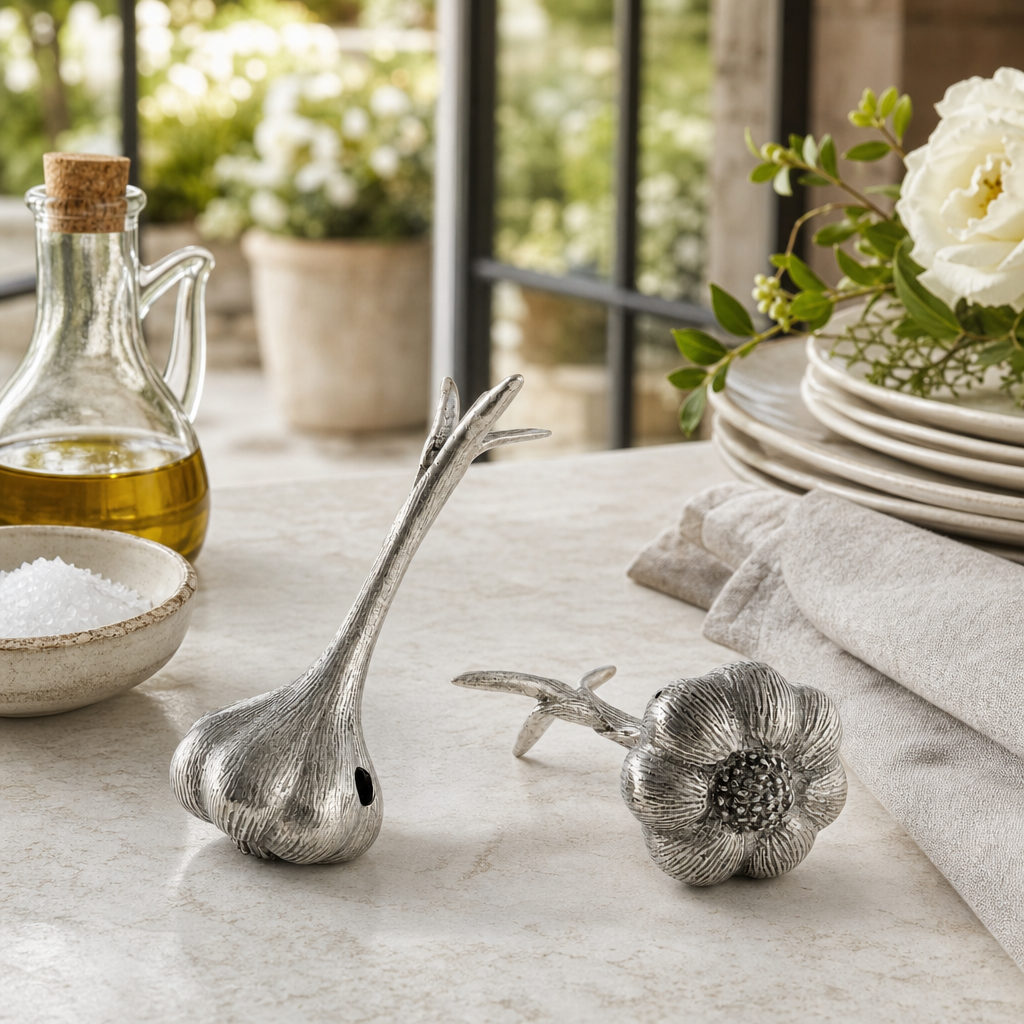 Pewter Garlic Salt & Pepper Shaker Set