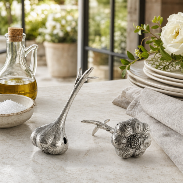 Pewter Garlic Salt & Pepper Shaker Set
