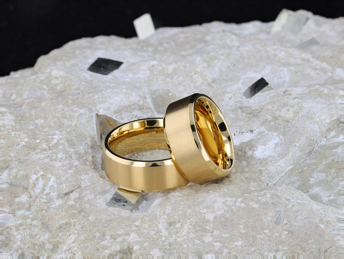 RADIATE Gold-Plated Titanium Flat Brushed Center Men's Wedding Ring With Beveled Polished Edges - 8mm