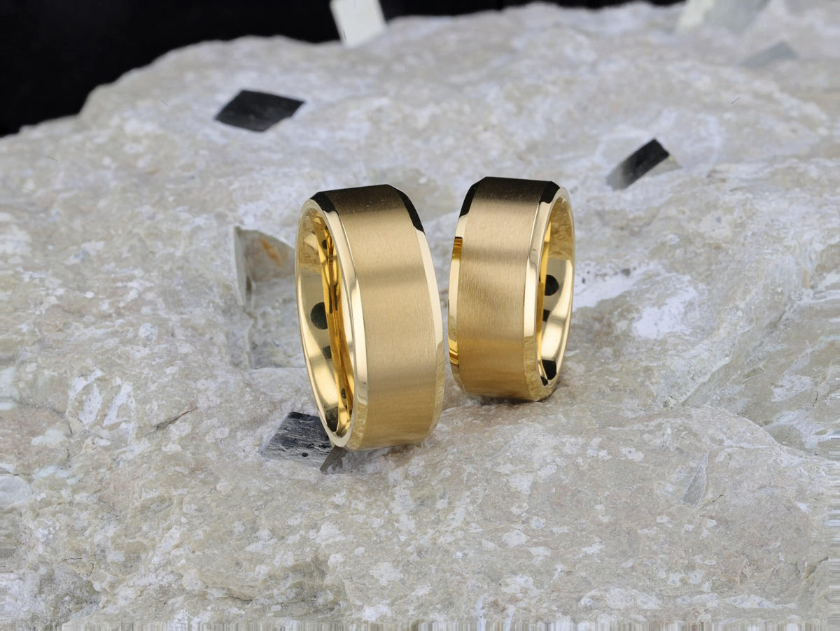 RADIATE Gold-Plated Titanium Flat Brushed Center Men's Wedding Ring With Beveled Polished Edges - 8mm
