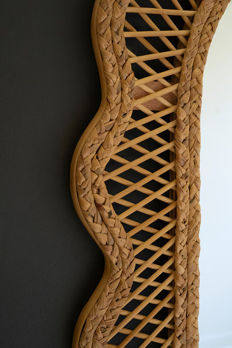 RATTAN SQUIGGLE FRAMED OVAL MIRROR