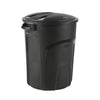 32-Gallon Black Plastic Indoor Outdoor Trash Can with Lid - Made in USA