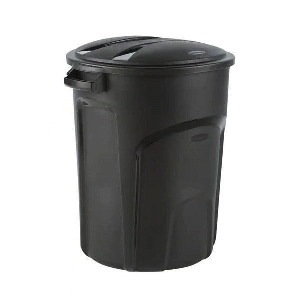 32-Gallon Black Plastic Indoor Outdoor Trash Can with Lid - Made in USA