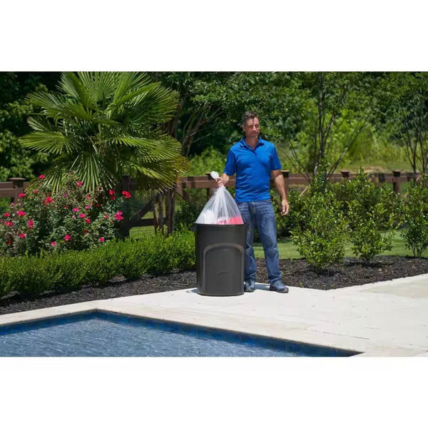32-Gallon Black Plastic Indoor Outdoor Trash Can with Lid - Made in USA