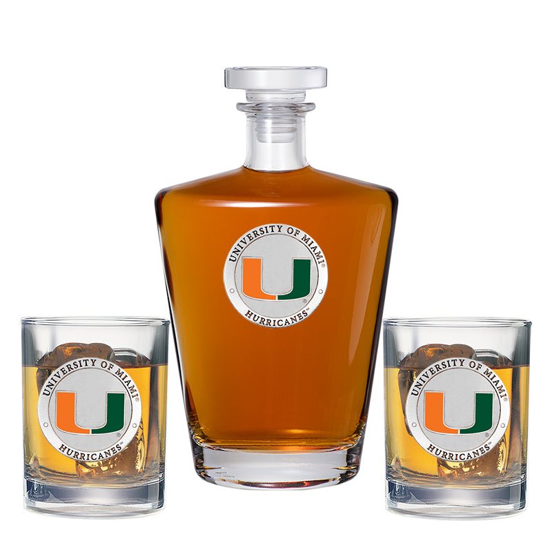 University of Miami Royal Decanter with 2 Glasses