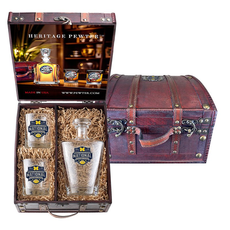 2026 Michigan Basketball Championship Royal Decanter and 2 Glasses w/ Chest Box