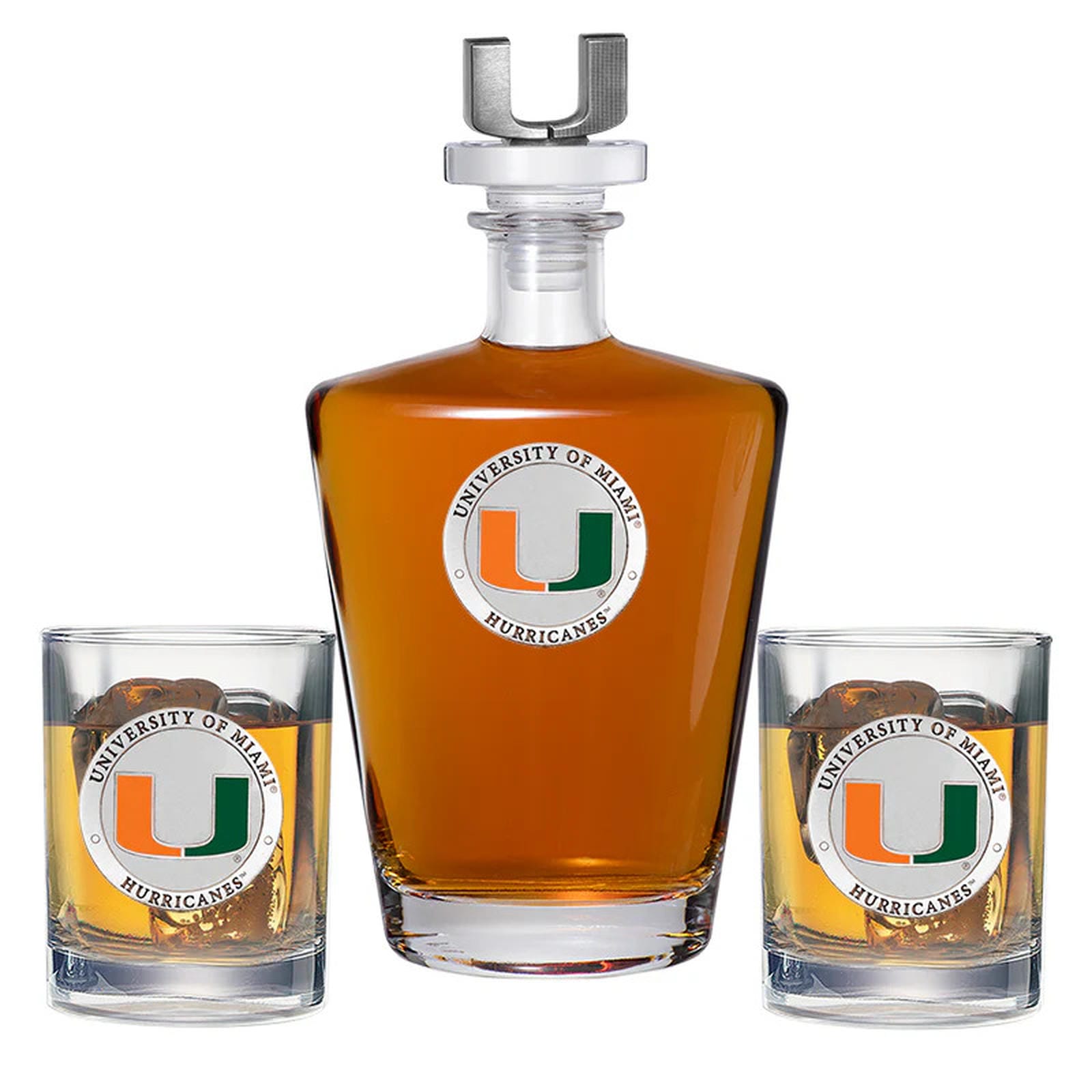 University of Miami Royal Decanter with 3D Top & 2 Glasses
