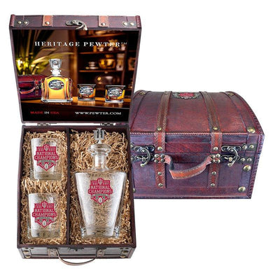 2025-26 Indiana National Champ Royal Decanter with 3D Top and 2 Glasses w/ Chest Box
