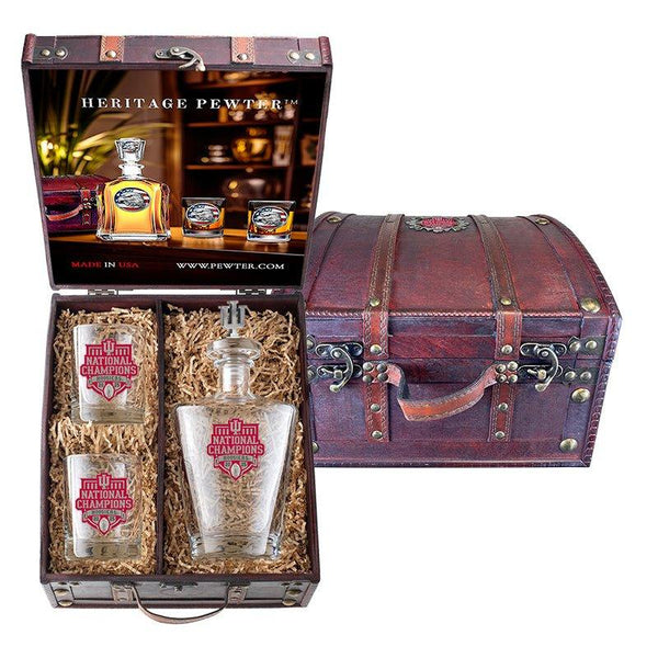 2025-26 Indiana National Champ Royal Decanter with 3D Top and 2 Glasses w/ Chest Box