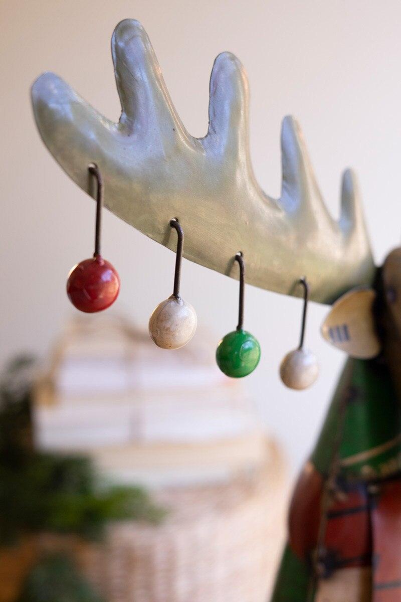 RECYCLED METAL CHRISTMAS MOOSE WITH ORNAMENTS