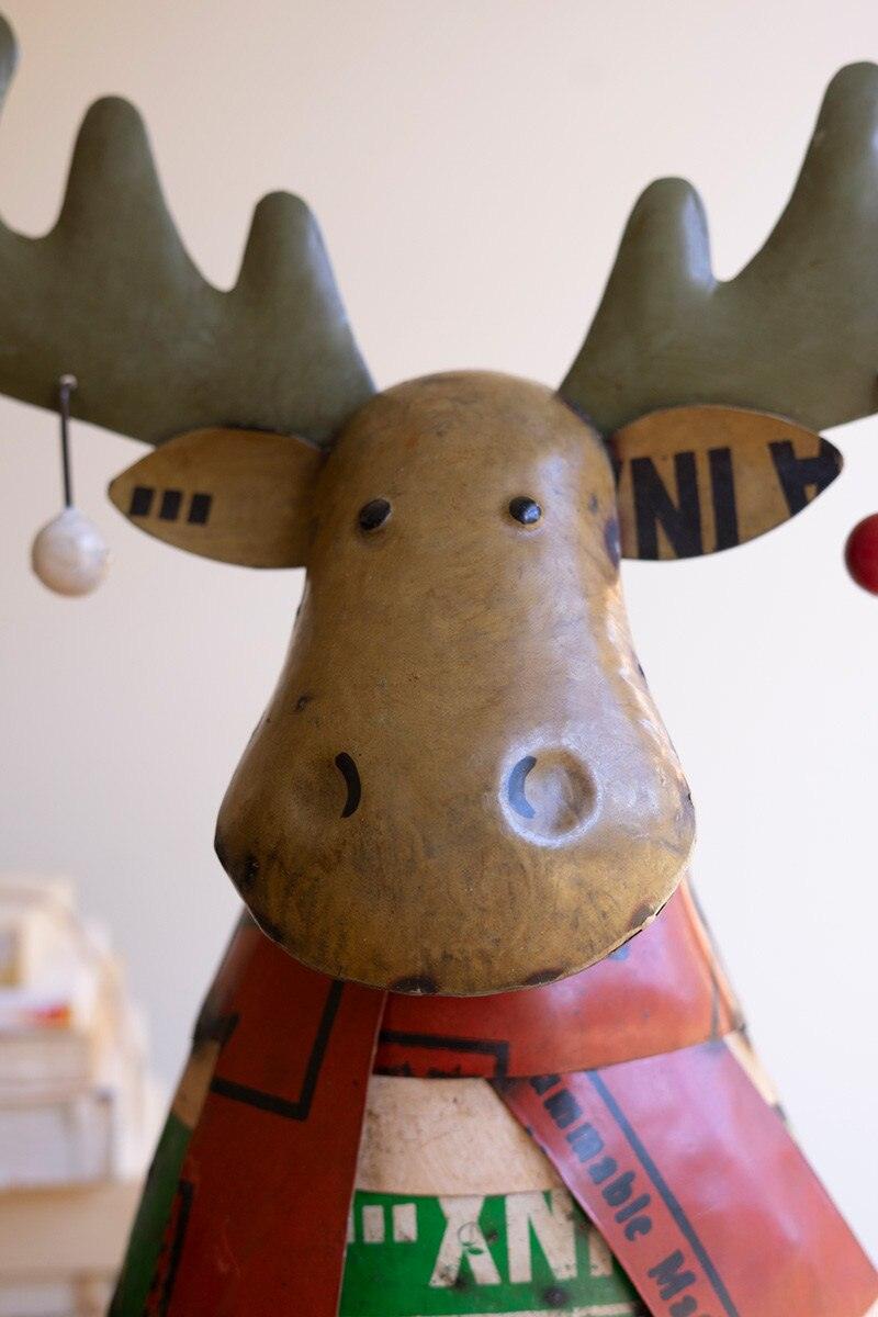 RECYCLED METAL CHRISTMAS MOOSE WITH ORNAMENTS