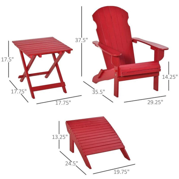 3-Piece Red Folding High-back Adirondack Chair Ottoman and Side Table