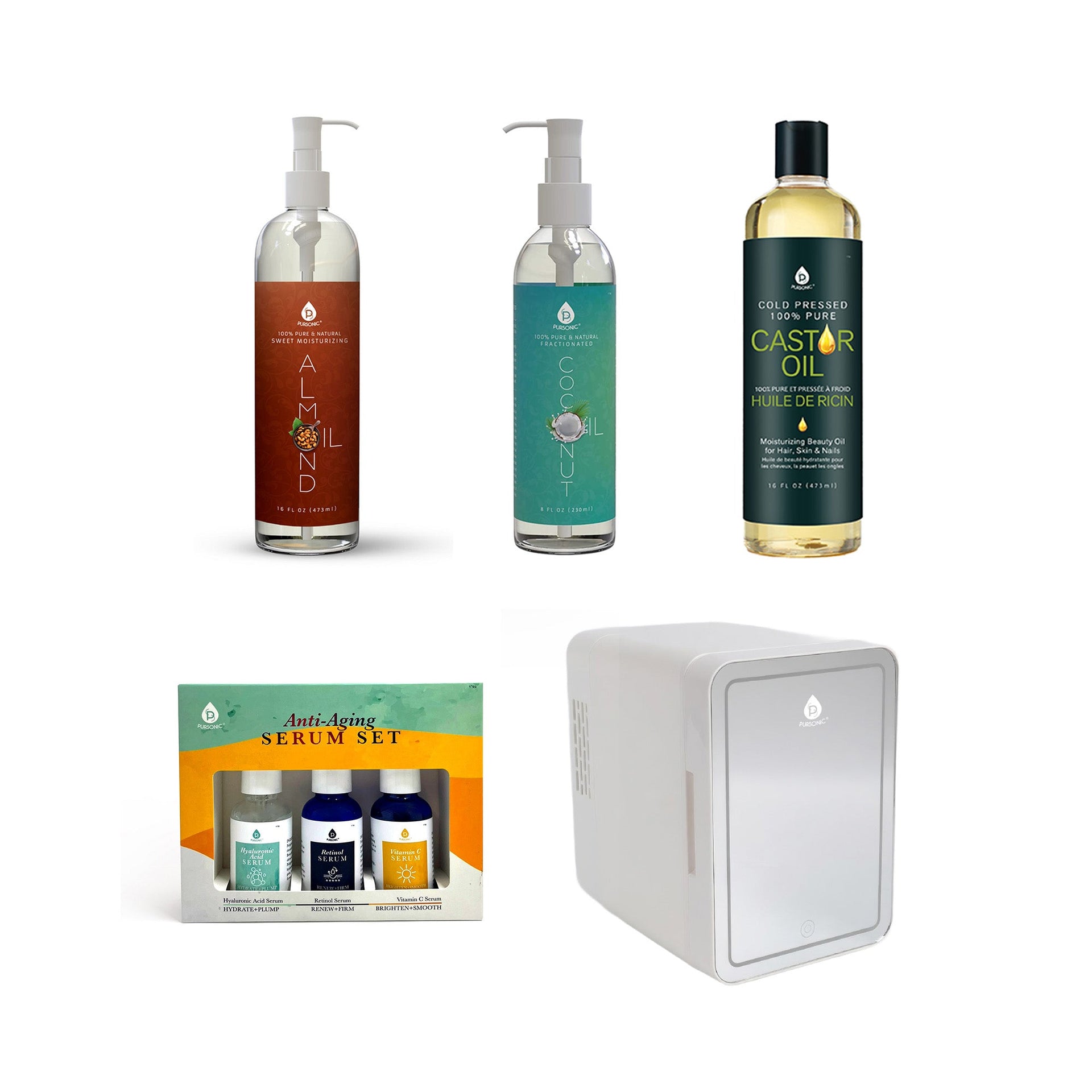 Mini Beauty Fridge, Anti-Aging Serum Set & Premium Natural Oils