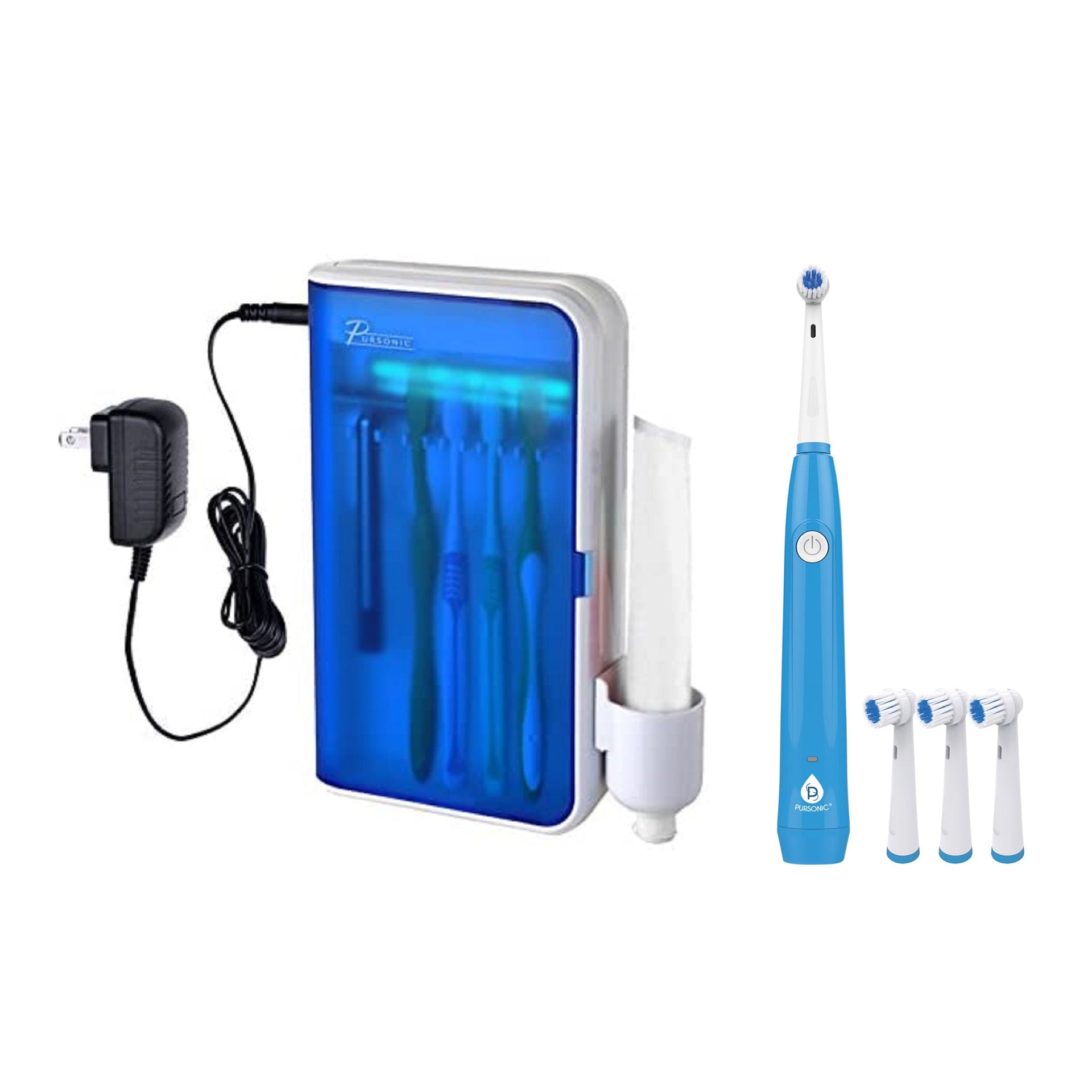 USB Rechargeable Rotary Toothbrush & UV Sanitizer Station (3 Brush Heads Included)