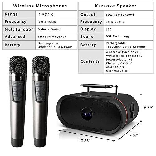 RHM Karaoke PA Speaker System with 2 Wireless Microphones Bluetooth/AUX/USB/SD - Gifts for You 'n Me