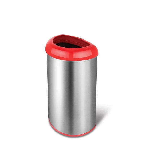 13-Gallon Stainless Steel Trash Can with Red Open Top