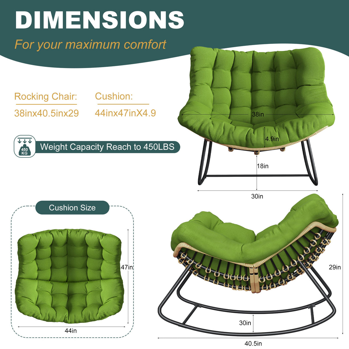 Outdoor Rocking Chair, Oversized Papasan Chair, Indoor Comfy Lounge Rocker