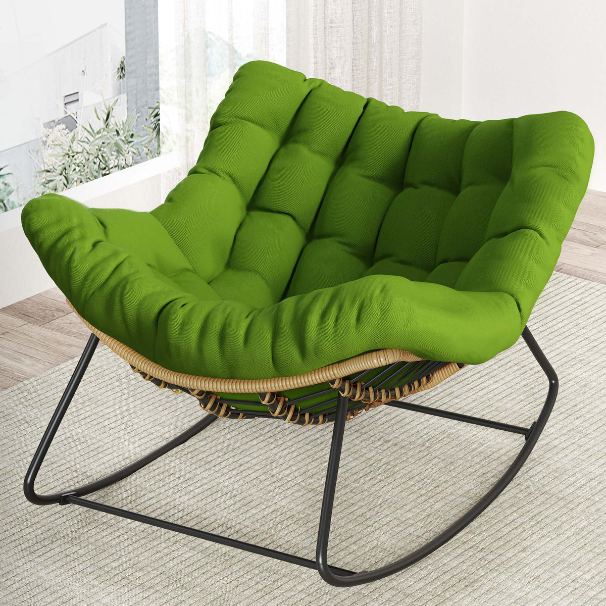 Outdoor Rocking Chair, Oversized Papasan Chair, Indoor Comfy Lounge Rocker