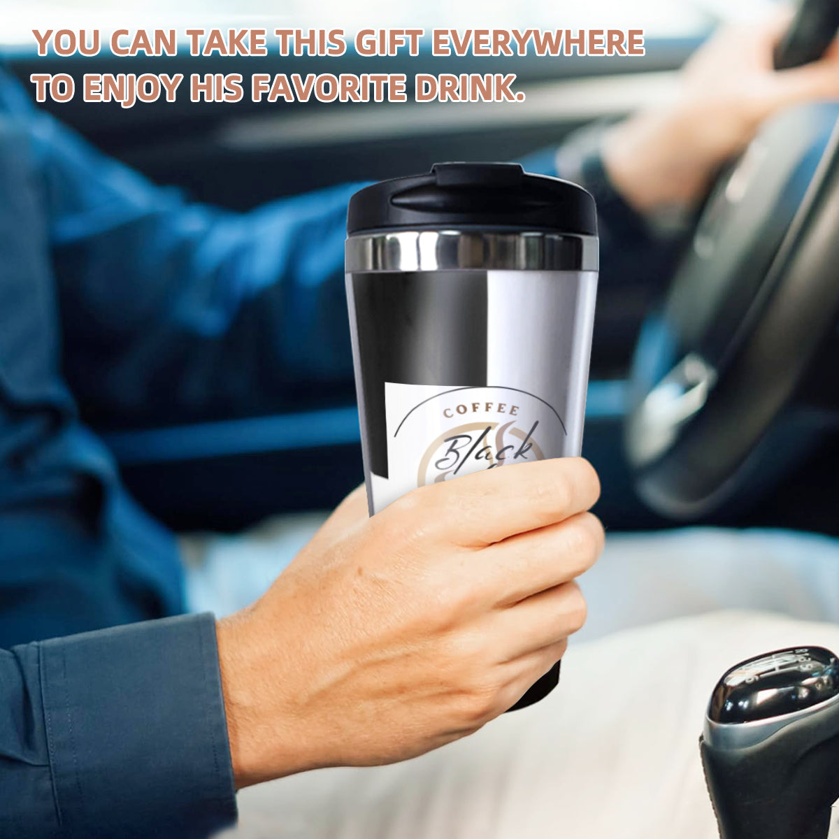 Black & White Insulated Coffee Tumbler – 15oz Stainless Steel Travel Mug with Lid – Spill-Proof Hot & Cold Drink Cup