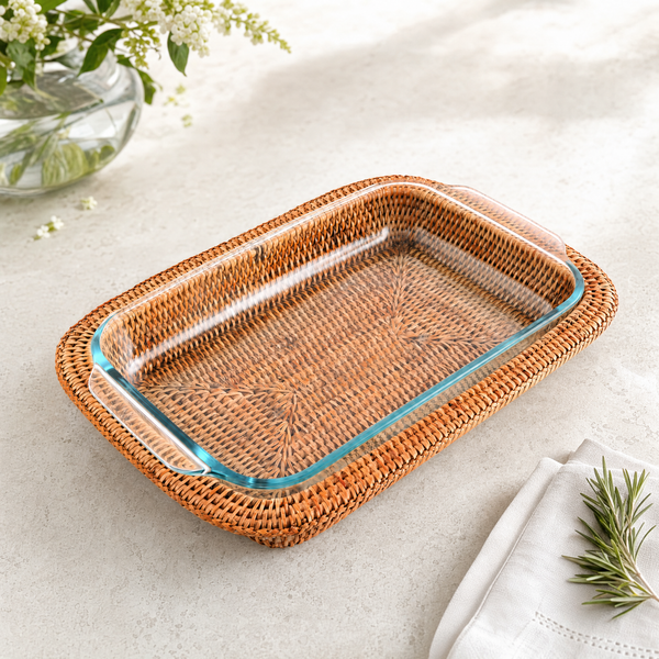 Hand Woven Rattan 3qt Rectangular Casserole Holder