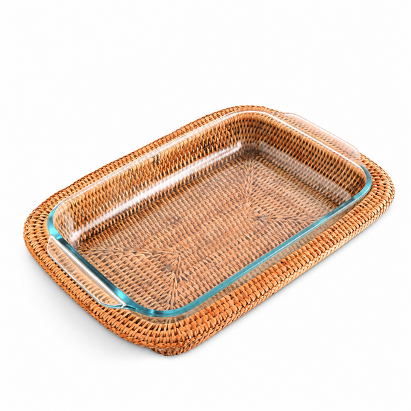 Hand Woven Rattan 3qt Rectangular Casserole Holder