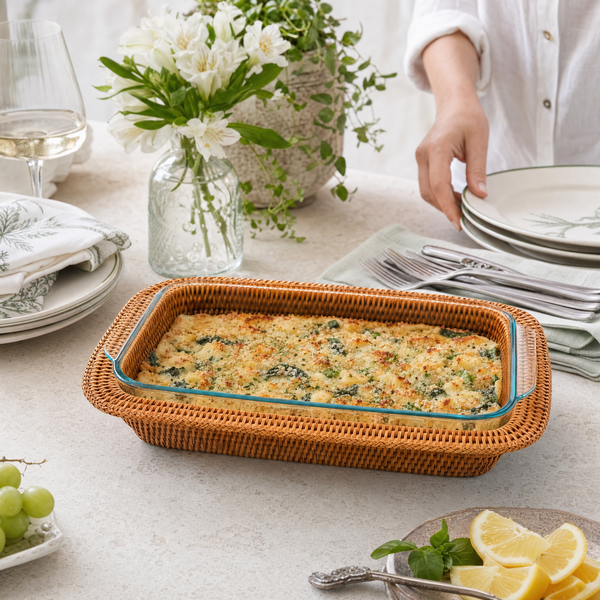 Hand Woven Rattan 3qt Rectangular Casserole Holder