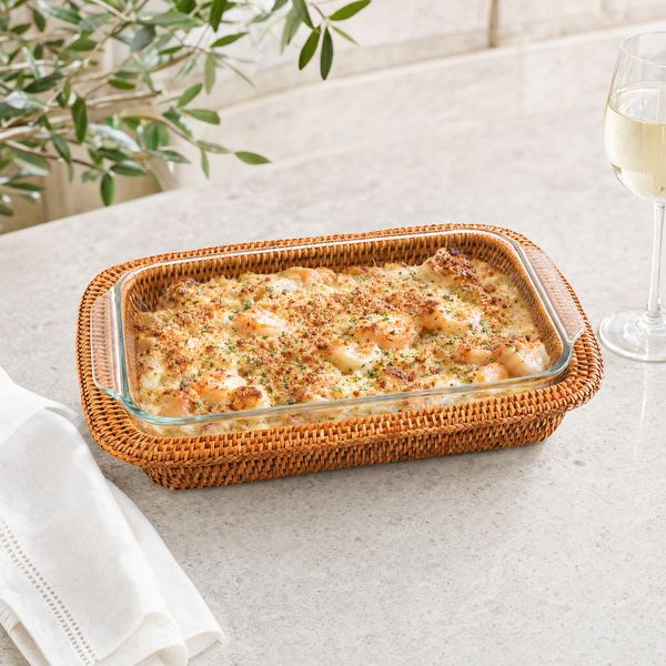 Hand Woven Rattan 3qt Rectangular Casserole Holder