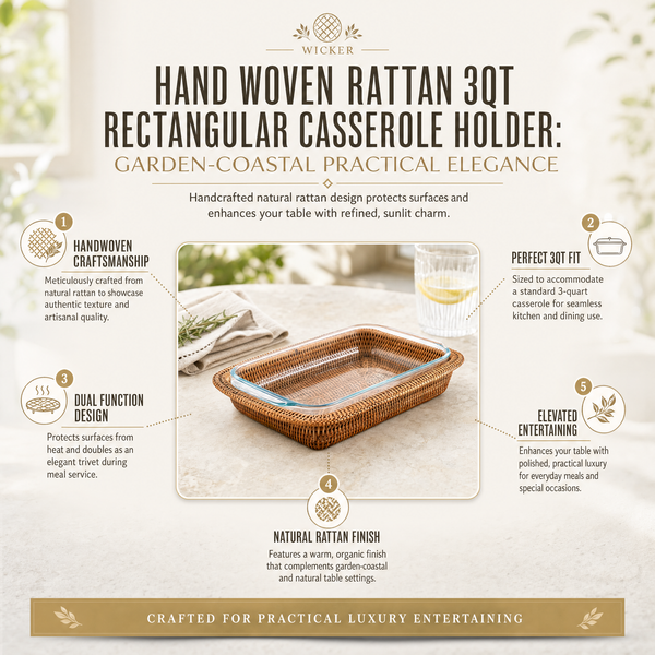 Hand Woven Rattan 3qt Rectangular Casserole Holder