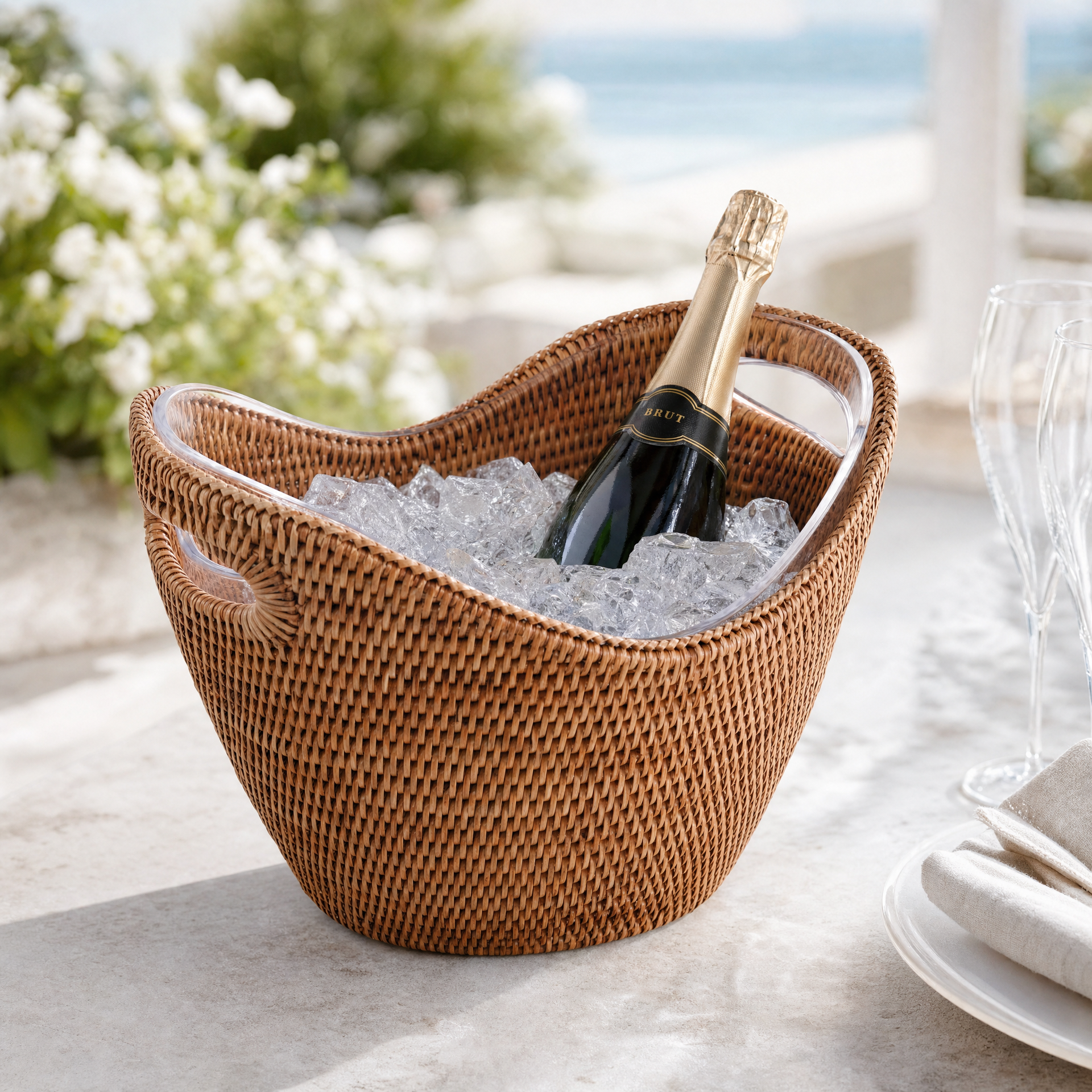 Hand Woven Wicker Rattan Champagne / Ice Tub