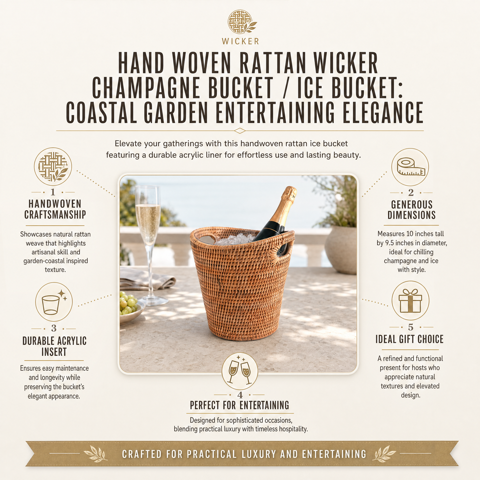 Hand Woven Rattan Wicker Champagne Bucket  / Ice Bucket