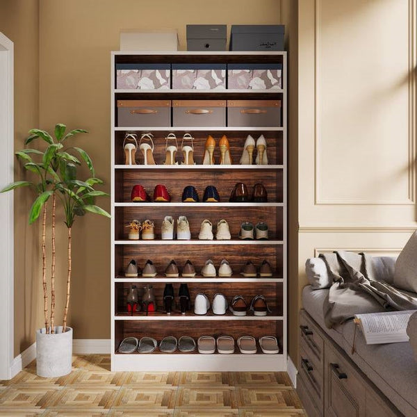 9 Tier White/Brown Wood Shoe Storage Cabinet, Holds Up To 45 Pairs