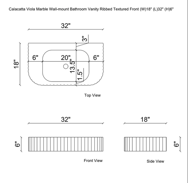 Calacatta Viola Marble Wall-mount Bathroom Vanity Ribbed Textured Front (W)18