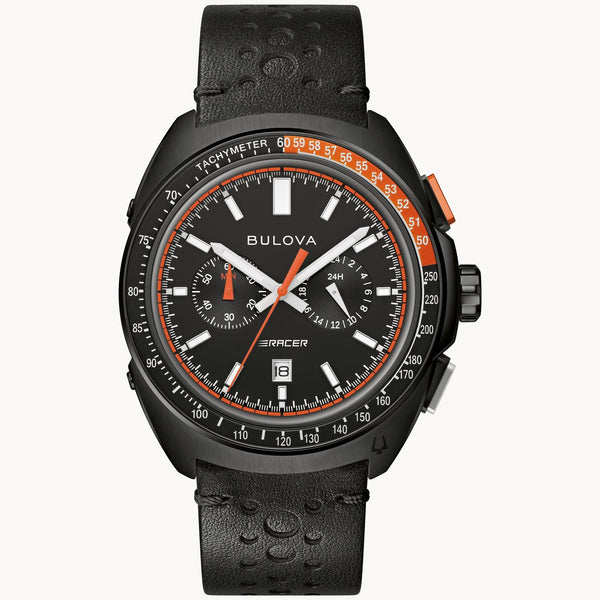 BULOVA Racer Chronograph Black Dial Black Leather | 98B428 Bezel House