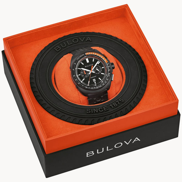 BULOVA Racer Chronograph Black Dial Black Leather | 98B428 Bezel House