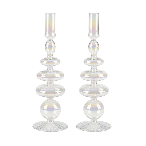Rainbow Prism Glass Candle Holders – Pair