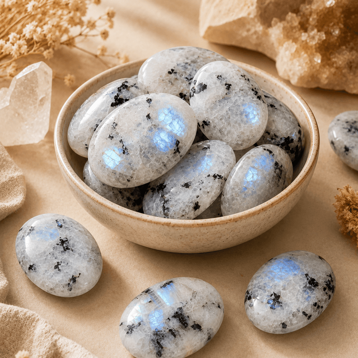 Rainbow Moonstone Worry Stones (Compassion and Psychic Abilities).
